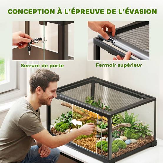 Terrarium verre noir 60 x 45 x 32 cm - PANGIVO - Image 6