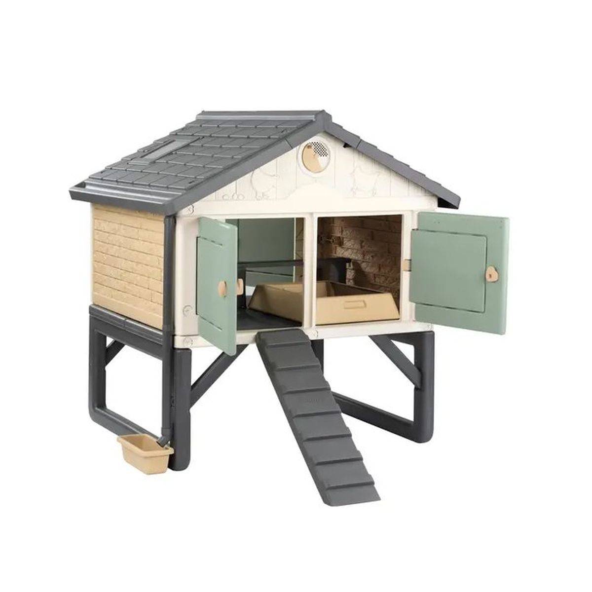 Smoby - Poulailler d’extérieur pour 5 poules en plastique recyclé, traitement anti UV, 4 portes d’accès - SMOBY