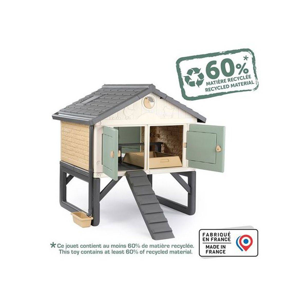 Smoby - Poulailler d’extérieur pour 5 poules en plastique recyclé, traitement anti UV, 4 portes d’accès - SMOBY - Image 4