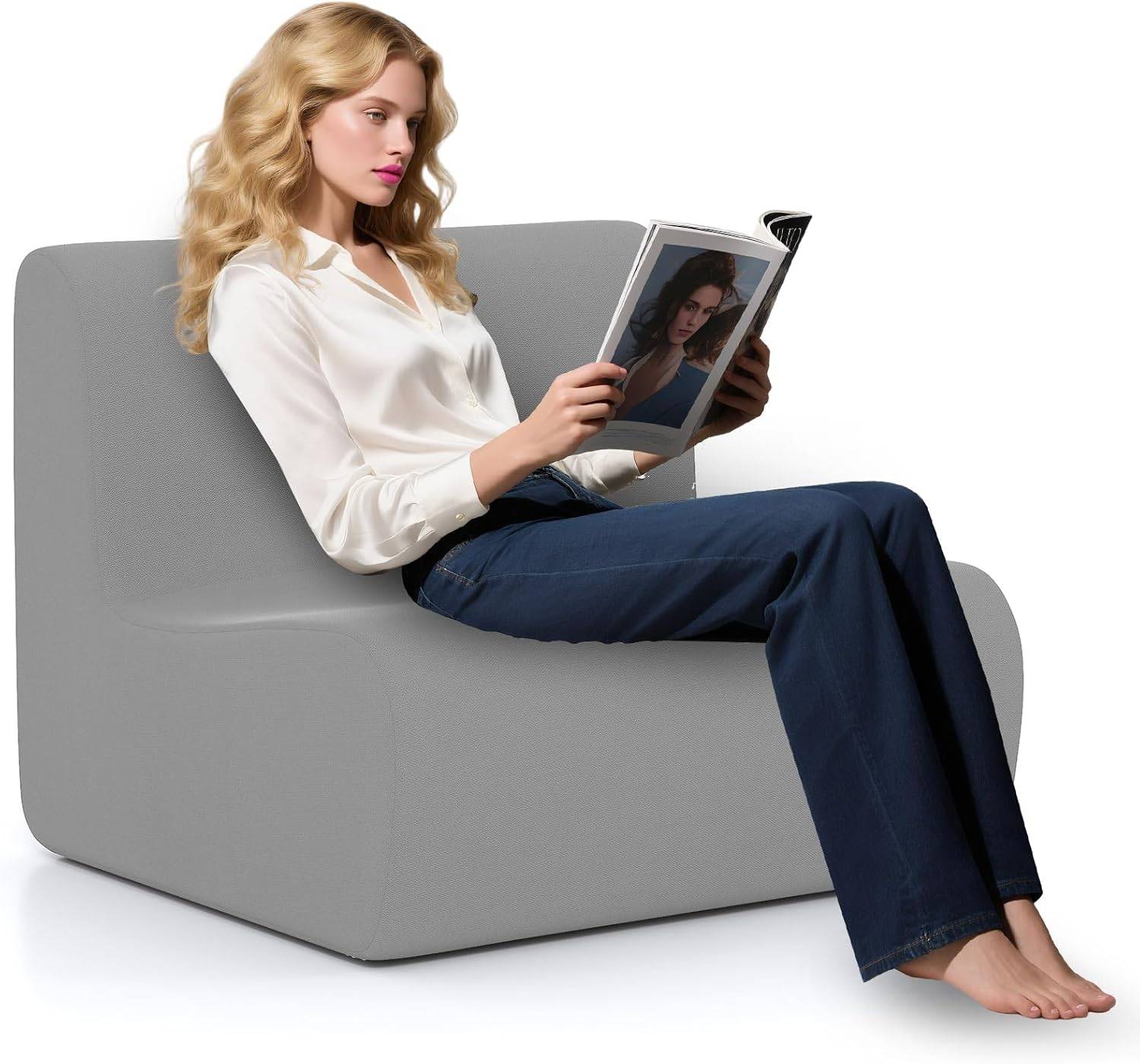 Costway - Canapé Compressé, Fauteuil de Sol avec Dossier et Courbe Ergonomique, Rembourrage en Éponge et Revêtement en Peluche, Canapé Paresseux pour Coin de Fe