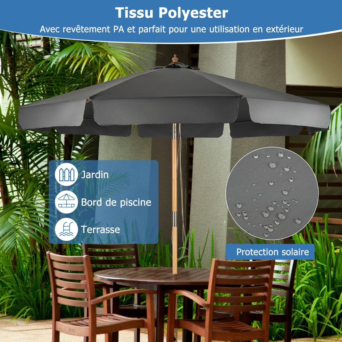 Maison Chic - Parasol Inclinable Ø300x253CM avec Manivelle Anti-UV Protection Solaire Toile Polyester - Image 7
