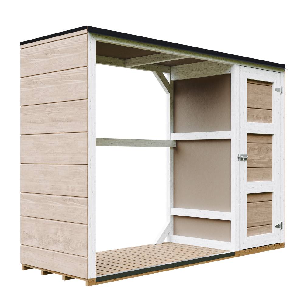 Timbela - Abri à bûches extérieur - 1,09+0,53 m² / 75x217xH159 cm - Abri à bûches moderne avec rangement latéral pour les outils - Timbela M981-TERRA BROWN - Image 1