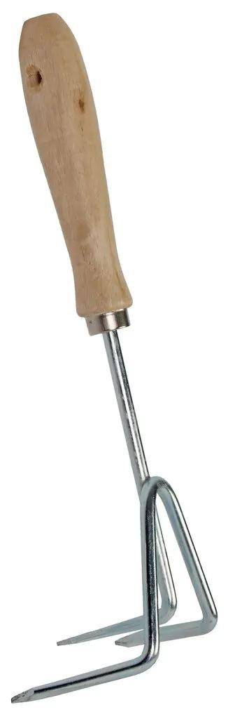 Griffe à main 3 dents - acier galvanisé - manche en bois - Image 1