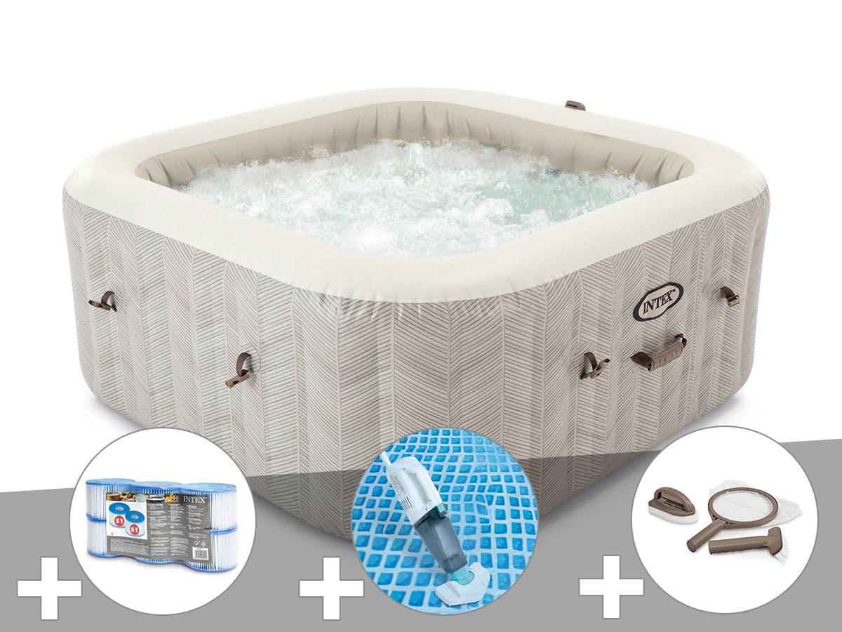 Kit spa gonflable Intex PureSpa Chevron carré Bulles 6 places + 6 filtres + Aspirateur + Kit d'entretien