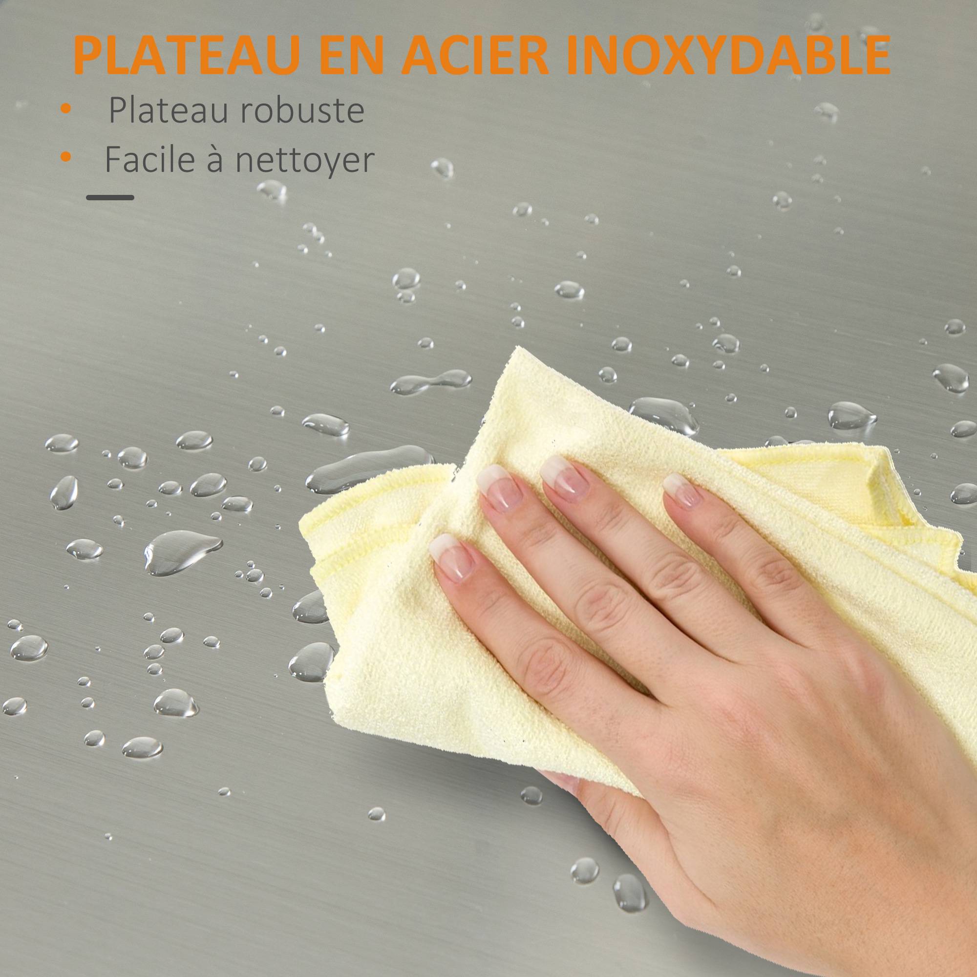 Chariot de service desserte de cuisine à roulettes multi-rangements 1 tiroir placard 2 portes avec étagère porte-torchons MDF blanc acier inoxydable - Image 7