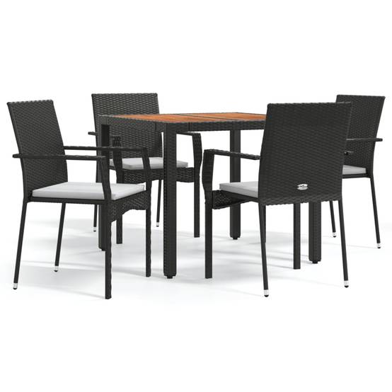 Salon de Jardin 4 Personnes Résine Tressée Noire, Table Carrée en Bois d'Acacia 90cm – ComfortXL Outdoor Living - Image 2