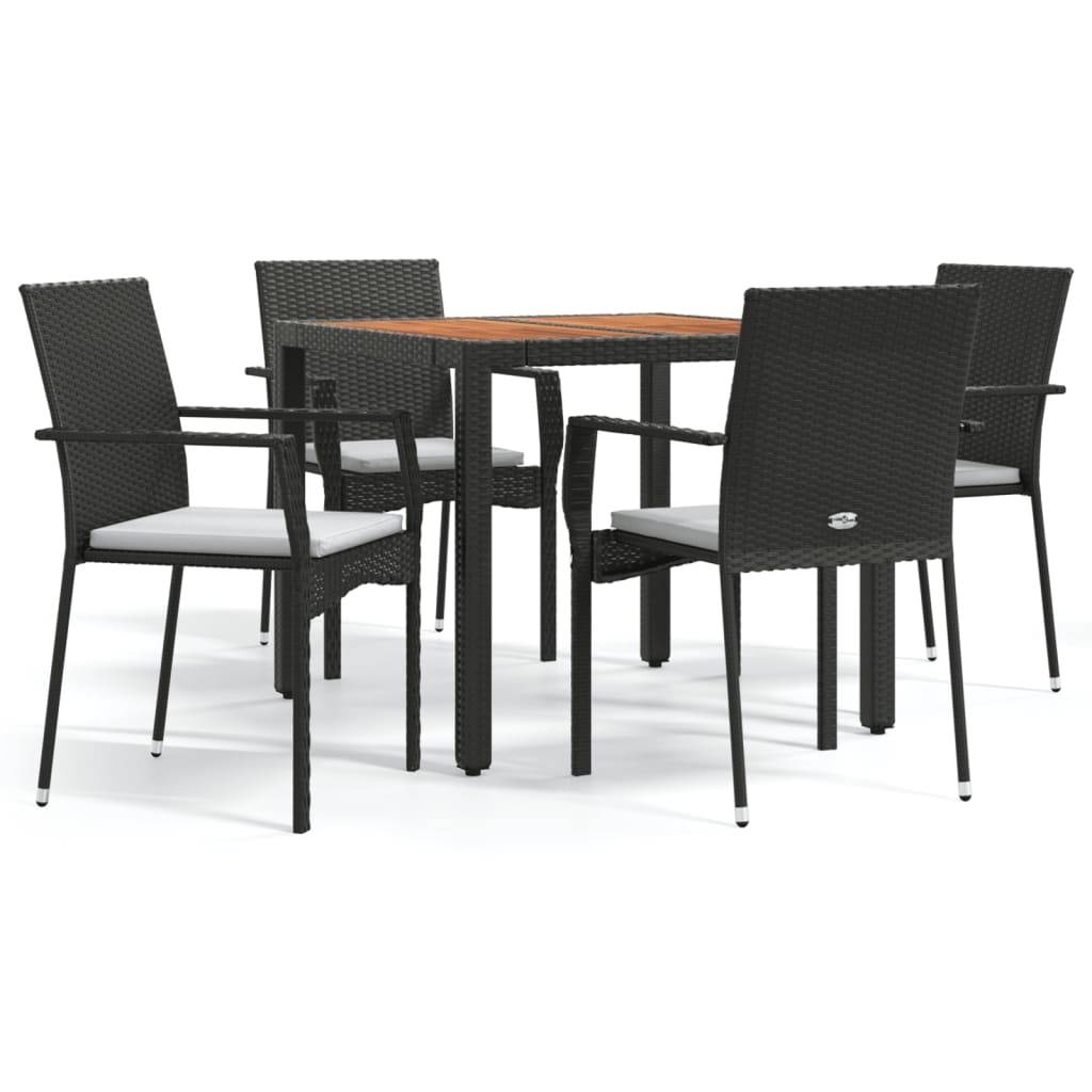 Salon de Jardin 4 Personnes Résine Tressée Noire, Table Carrée en Bois d'Acacia 90cm – ComfortXL Outdoor Living - Image 2
