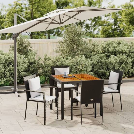 Salon de Jardin 4 Personnes Résine Tressée Noire, Table Carrée en Bois d'Acacia 90cm – ComfortXL Outdoor Living - Image 1