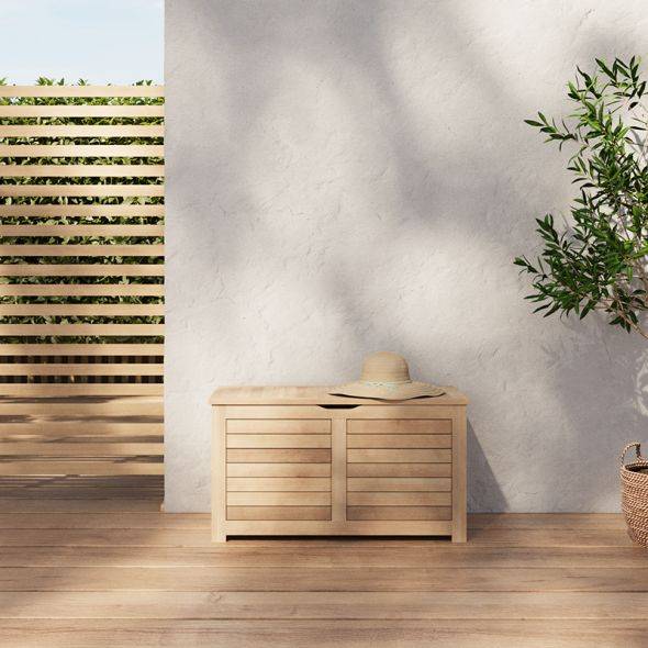 Beau Rivage - Coffre de jardin TERA en bois d'acacia blanchi FSC 90x45x50 cm Beau Rivage - Imagen 2