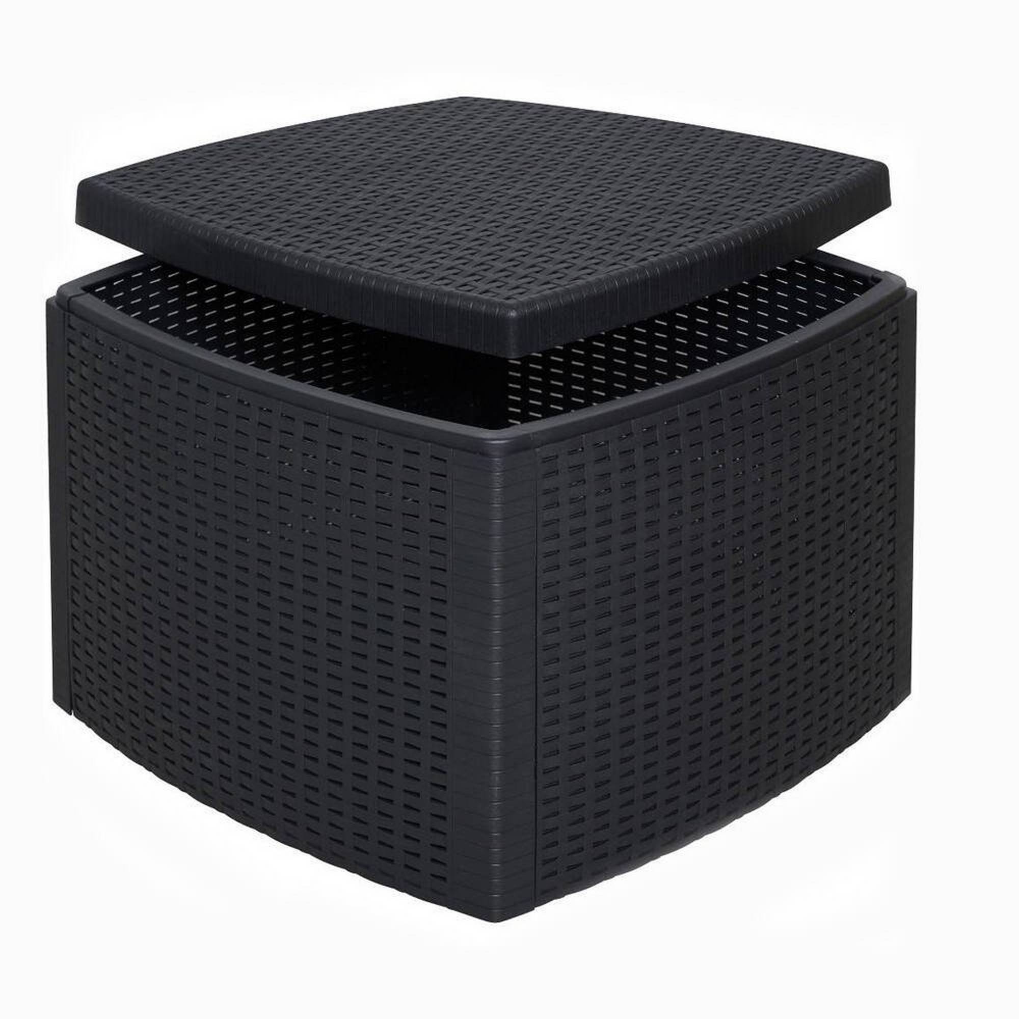 Dmora - Table basse d'extérieur Faenza, Table de rangement polyvalente, Etagère basse effet rotin, 100% Made in Italy, 53x53h40 cm, Anthracite - Dmora - Imagen 5