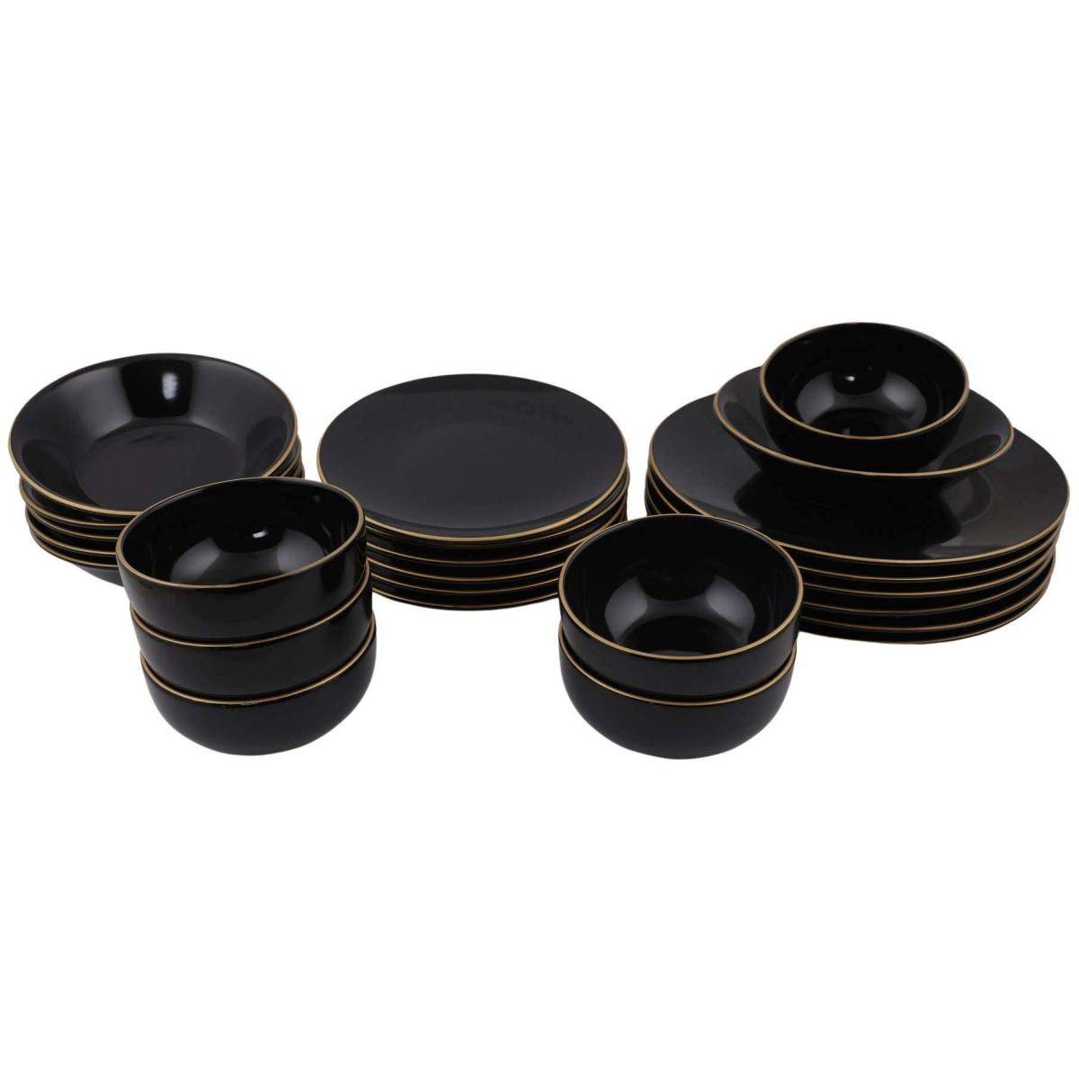 Hanah Home - Service de table en céramique noir liseré doré Dinner 24 pièces - Imagen 1