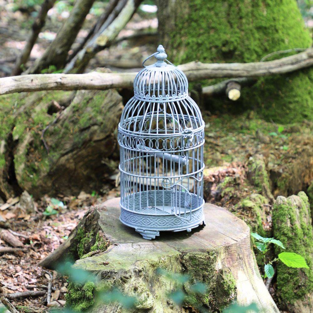 Cage à oiseaux décorative ancienne métal gris ø21x48cm Chemin de campagne - Imagen 4