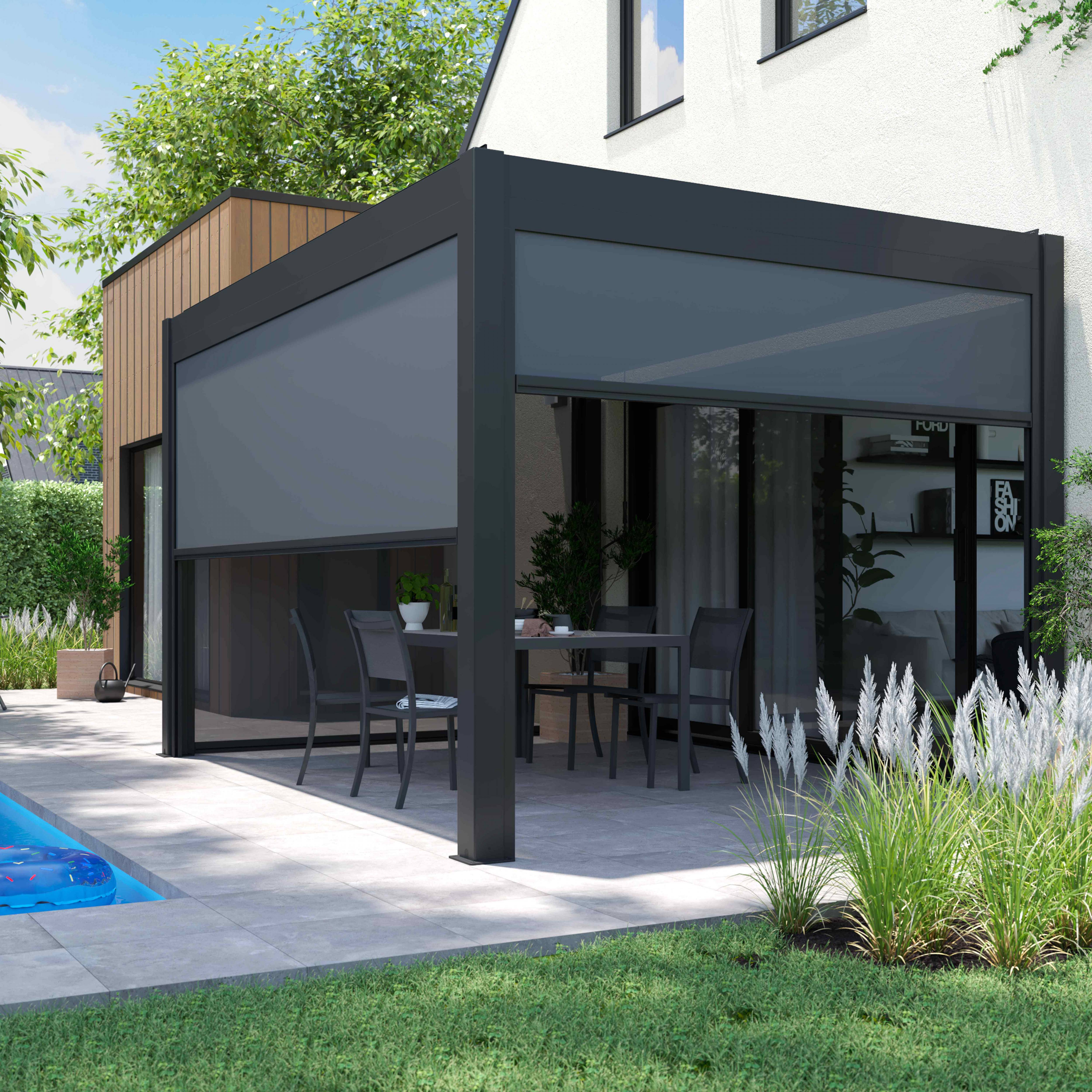 Oviala - Pergola bioclimatique 3x4m autoportée avec 2 stores 2,66 X 2,34 m gris Athenes - Oviala - Imagen 1
