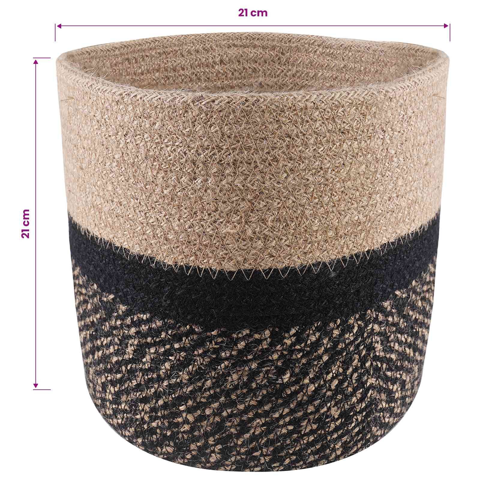 Ensemble de 2 pots à plantes jute naturel et noir 21 x 21 x 21 cm - PANGIVO - Image 5