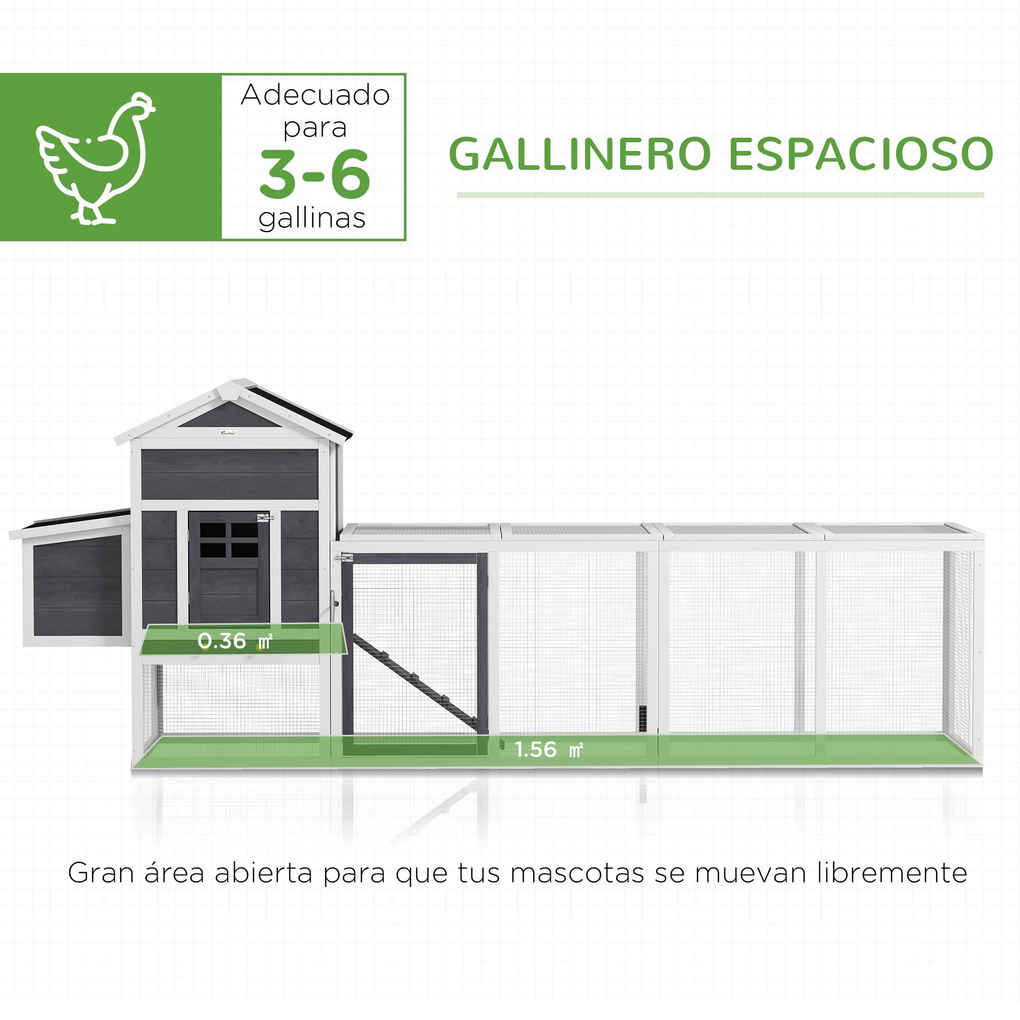 Grand poulailler bois extérieur 3 à 6 poules rampe 297x68x118cm bicolore - ComfortXL Outdoor Living - Image 6