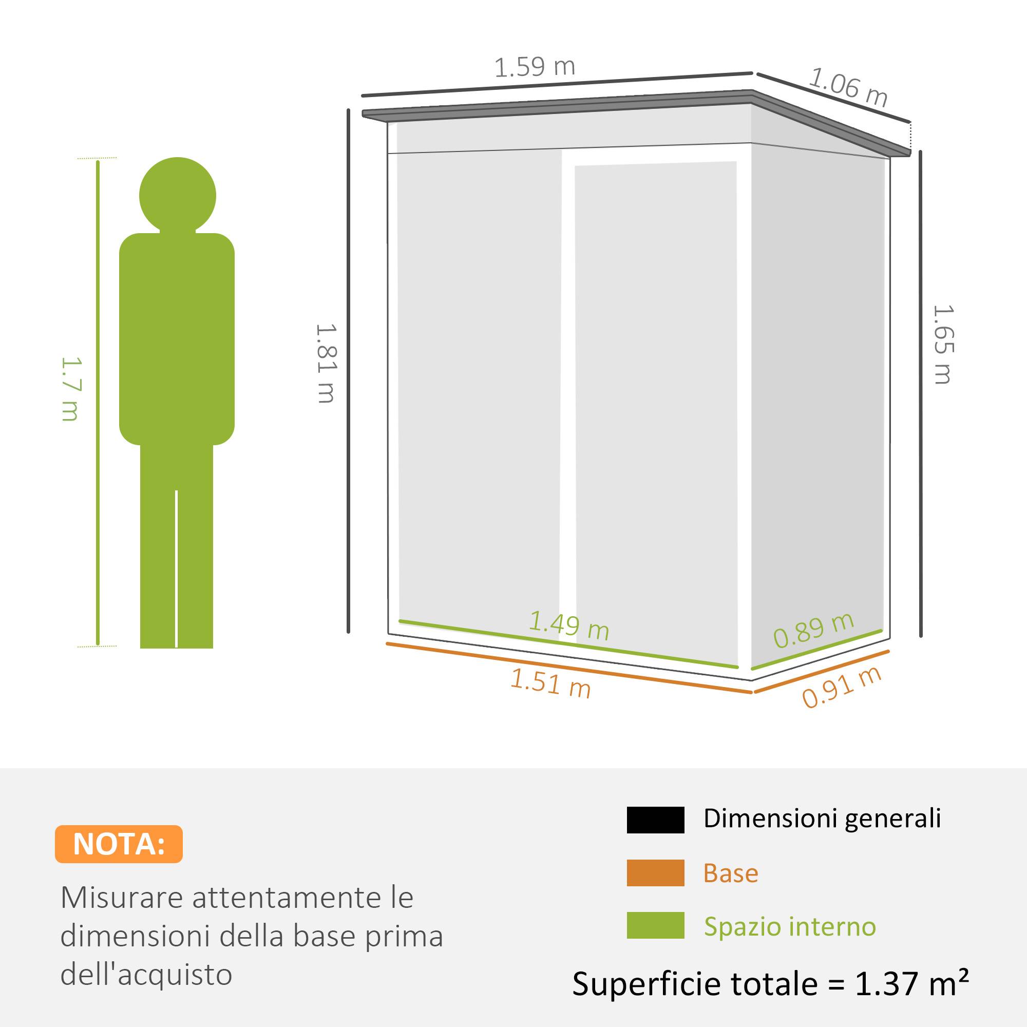 Abri jardin métal avec aérations porte coulissante 159x106x181 cm cabanon extérieur rangement outils vert - Image 5