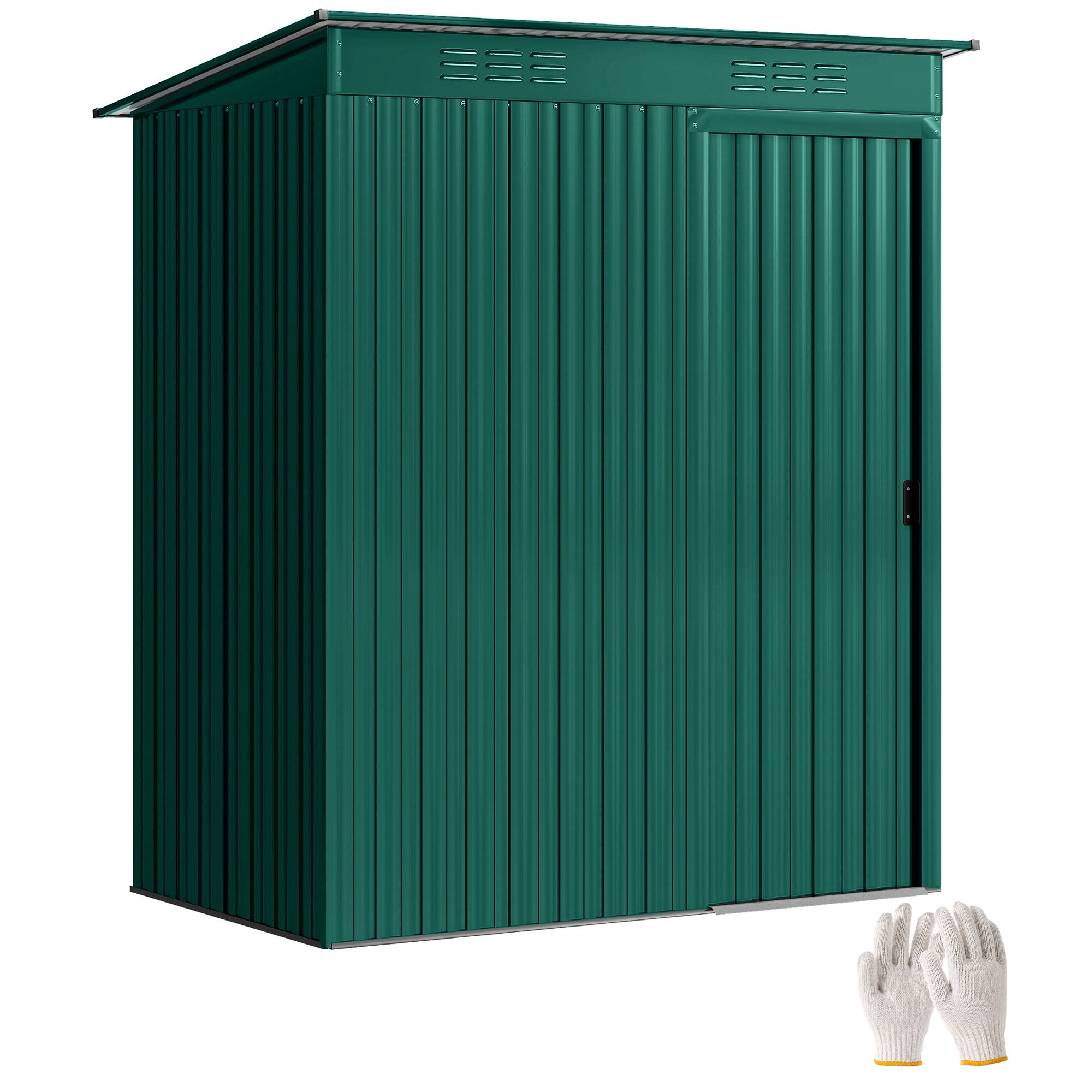 Abri jardin métal avec aérations porte coulissante 159x106x181 cm cabanon extérieur rangement outils vert - Image 1