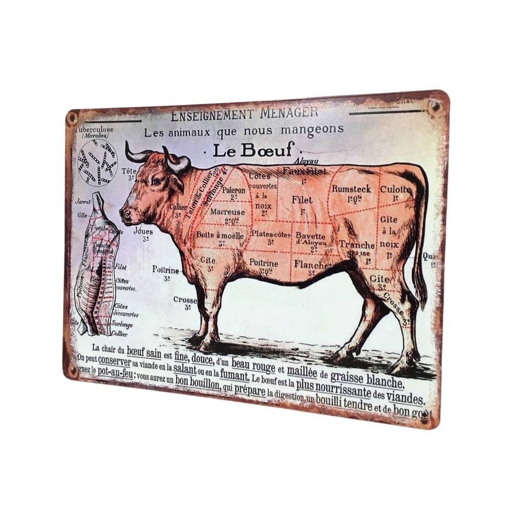 ~ Plaque boucheries coupe de boeuf en fer multicolore 33x25cm Chemin de campagne - Imagen 3