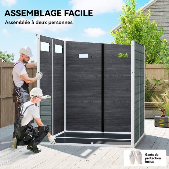 Abri de Jardin Cabanon de Stockage Plancher Structure Aluminium 3 Fenêtres 2 Aérations 182x182x183cm Gris Effet Bois - Image 8