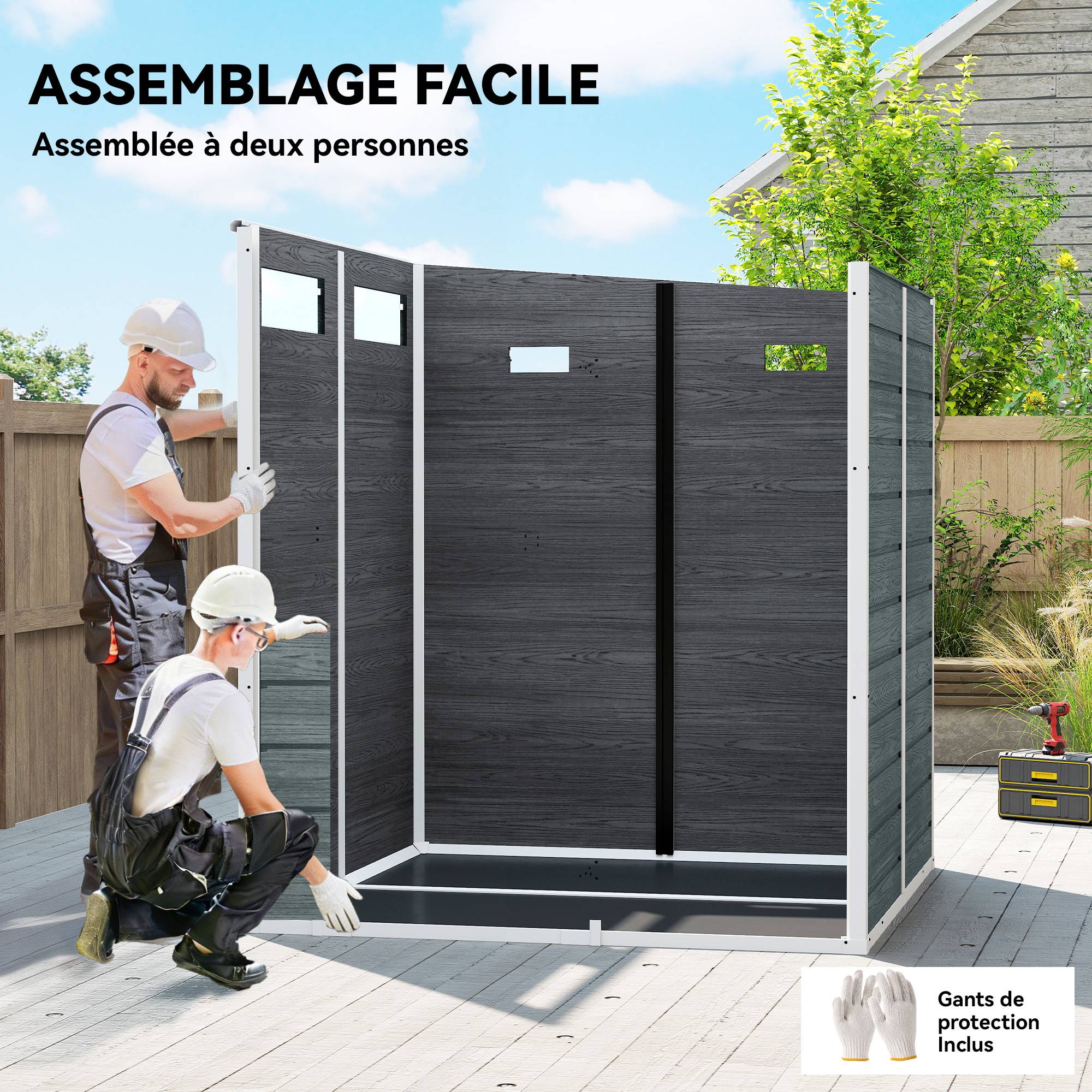 Abri de Jardin Cabanon de Stockage Plancher Structure Aluminium 3 Fenêtres 2 Aérations 182x182x183cm Gris Effet Bois - Image 8