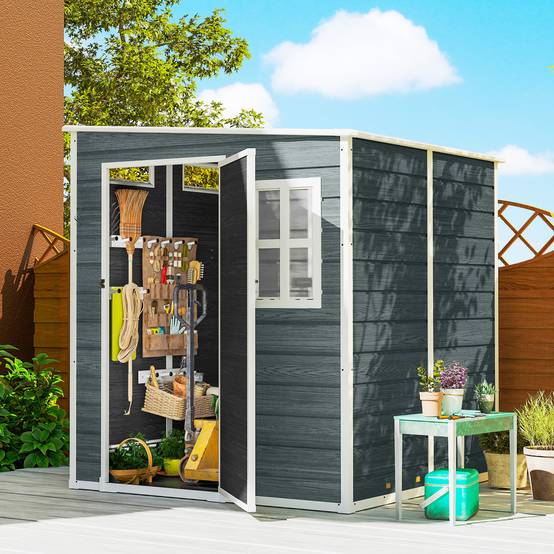 Abri de Jardin Cabanon de Stockage Plancher Structure Aluminium 3 Fenêtres 2 Aérations 182x182x183cm Gris Effet Bois - Image 3