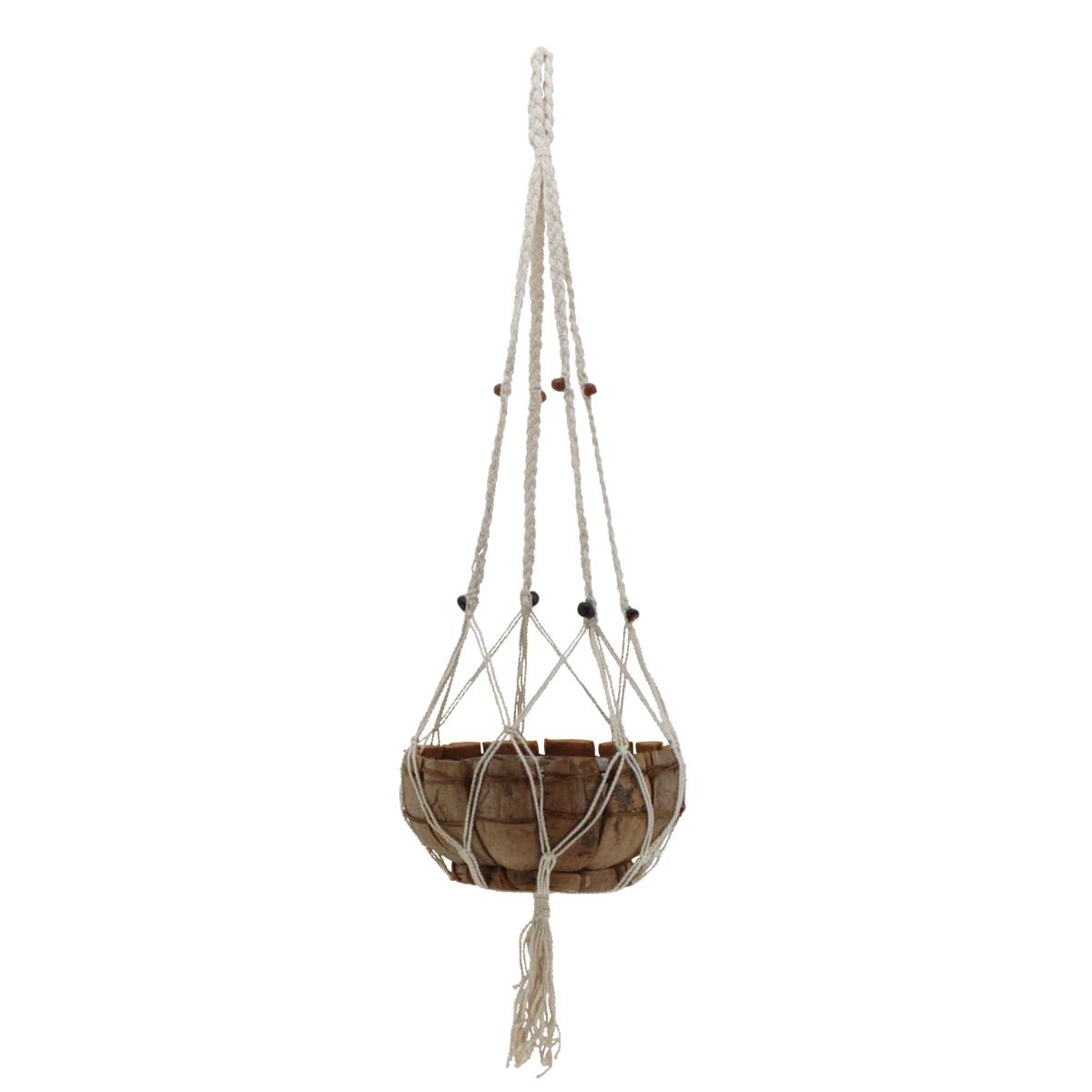 Aubry Gaspard - Macramé suspendu en jute blanche – 2 niveaux décoratifs sans corbeilles - Image 1