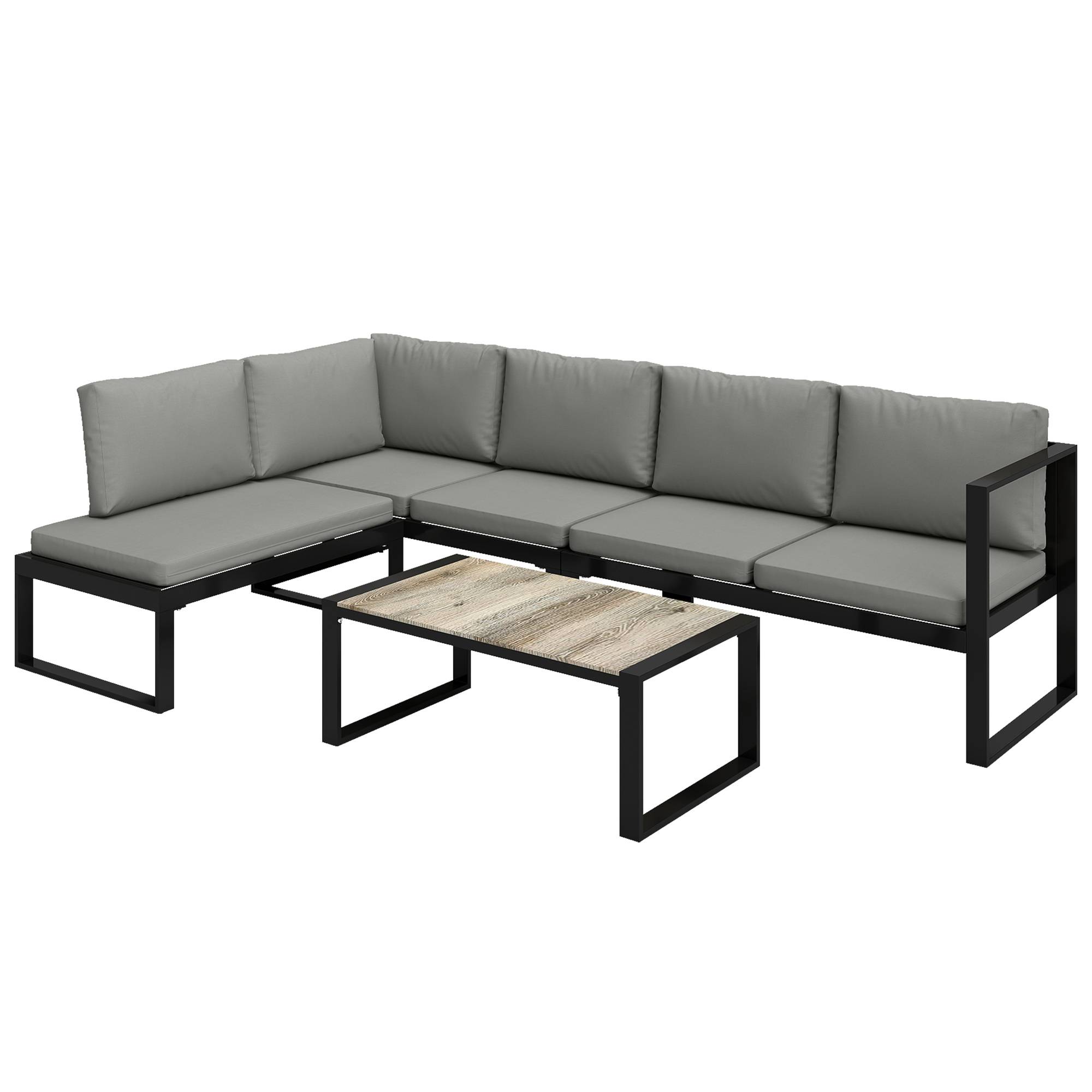 Outsunny - Salon de Jardin Extérieur d'Angle 5 Personnes - Canapés, Chaise et Table - Métal Textilène - Gris Foncé - Outsunny - Image 1