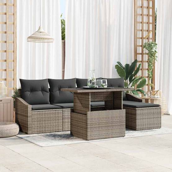 Canapé Extérieur Gris avec Table Ajustable et Coffre Rangement 6 Pièces – ComfortXL Outdoor Living - Image 1