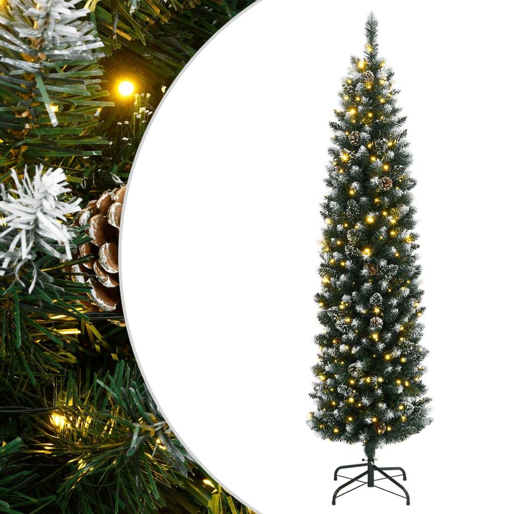 ComfortXL - Grand sapin de Noël artificiel slim PVC 300 LED pour intérieur Vert enneigé 240 cm – ComfortXL Outdoor Living - Image 1