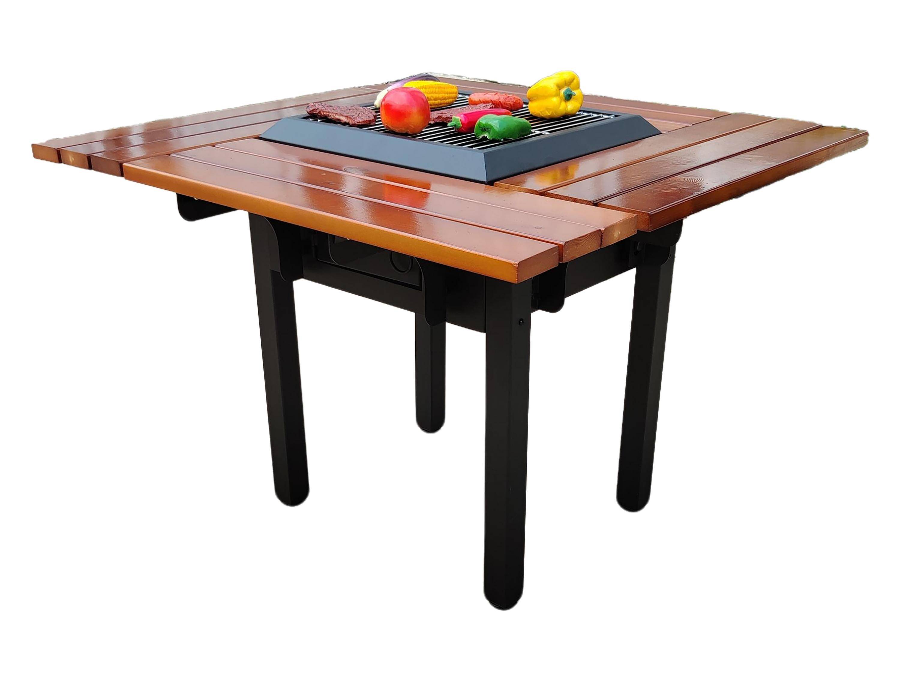 Purline - Barbecue charbon acier corten avec table en bois EFP54 – Purline