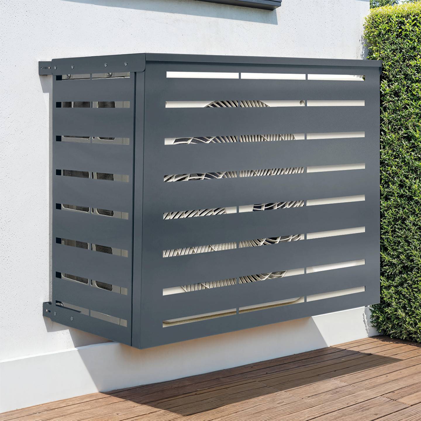 IDMARKET - Cache climatiseur 105 x 35 x 80 cm métal gris anthracite protection unité extérieure pour pompe à chaleur