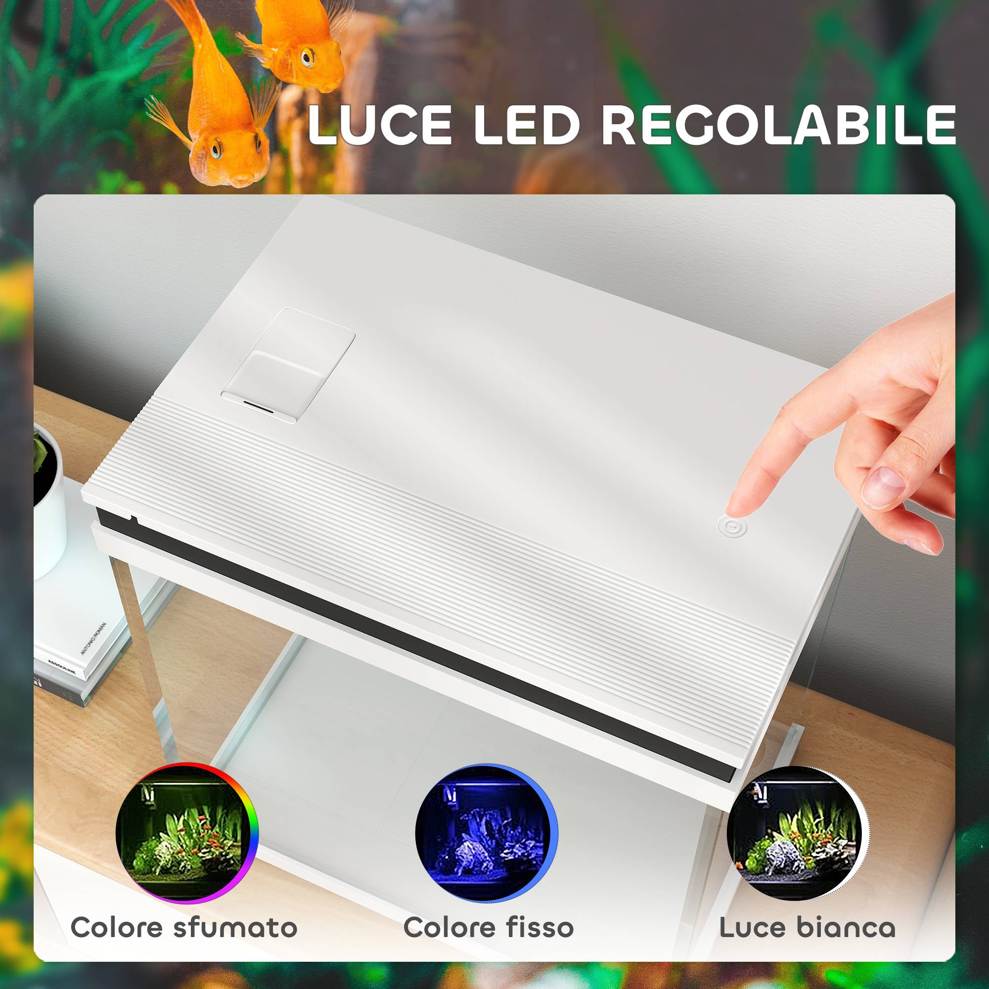 ComfortXL - Aquarium 26 L en verre et ABS blanc 38 x 26 x 38 cm avec éclairage LED multicolore filtre et pompe à eau - Image 6