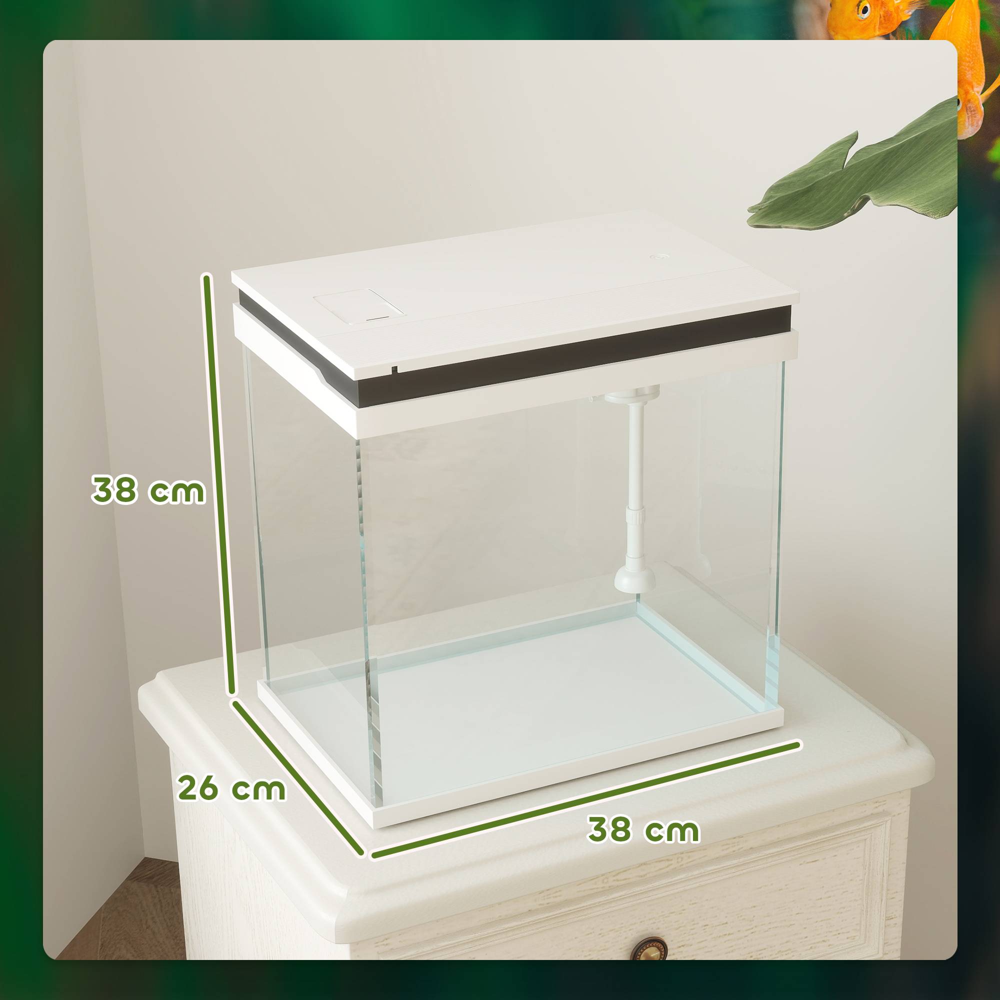 ComfortXL - Aquarium 26 L en verre et ABS blanc 38 x 26 x 38 cm avec éclairage LED multicolore filtre et pompe à eau - Image 3