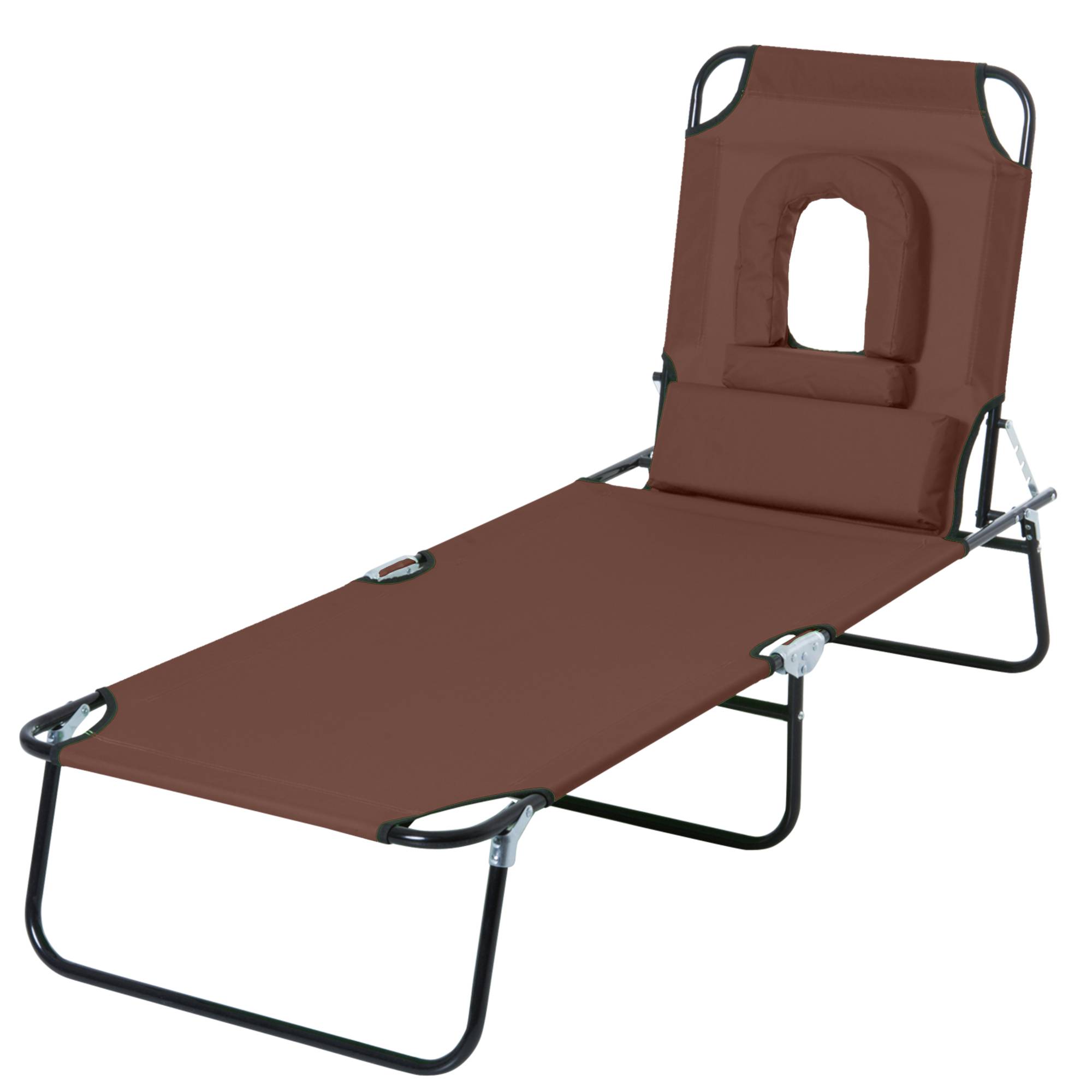 Bain de Soleil Pliable transat inclinable 4 Positions Chaise Longue 3 Coussins fournis Marron fr107 - Image 2