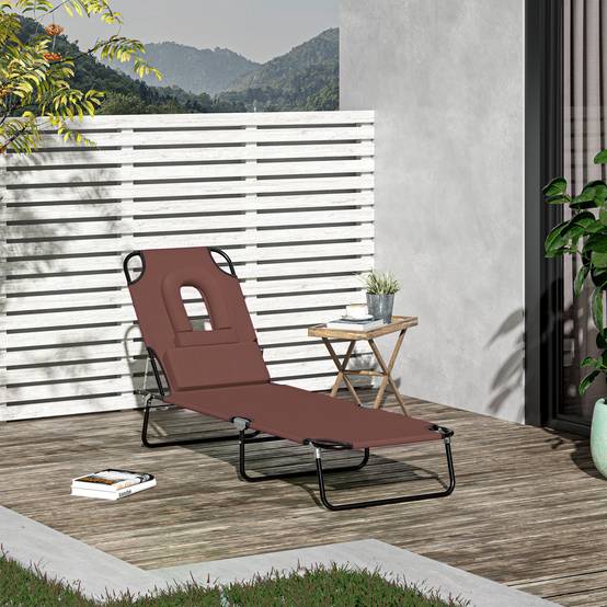 Bain de Soleil Pliable transat inclinable 4 Positions Chaise Longue 3 Coussins fournis Marron fr107 - Image 3