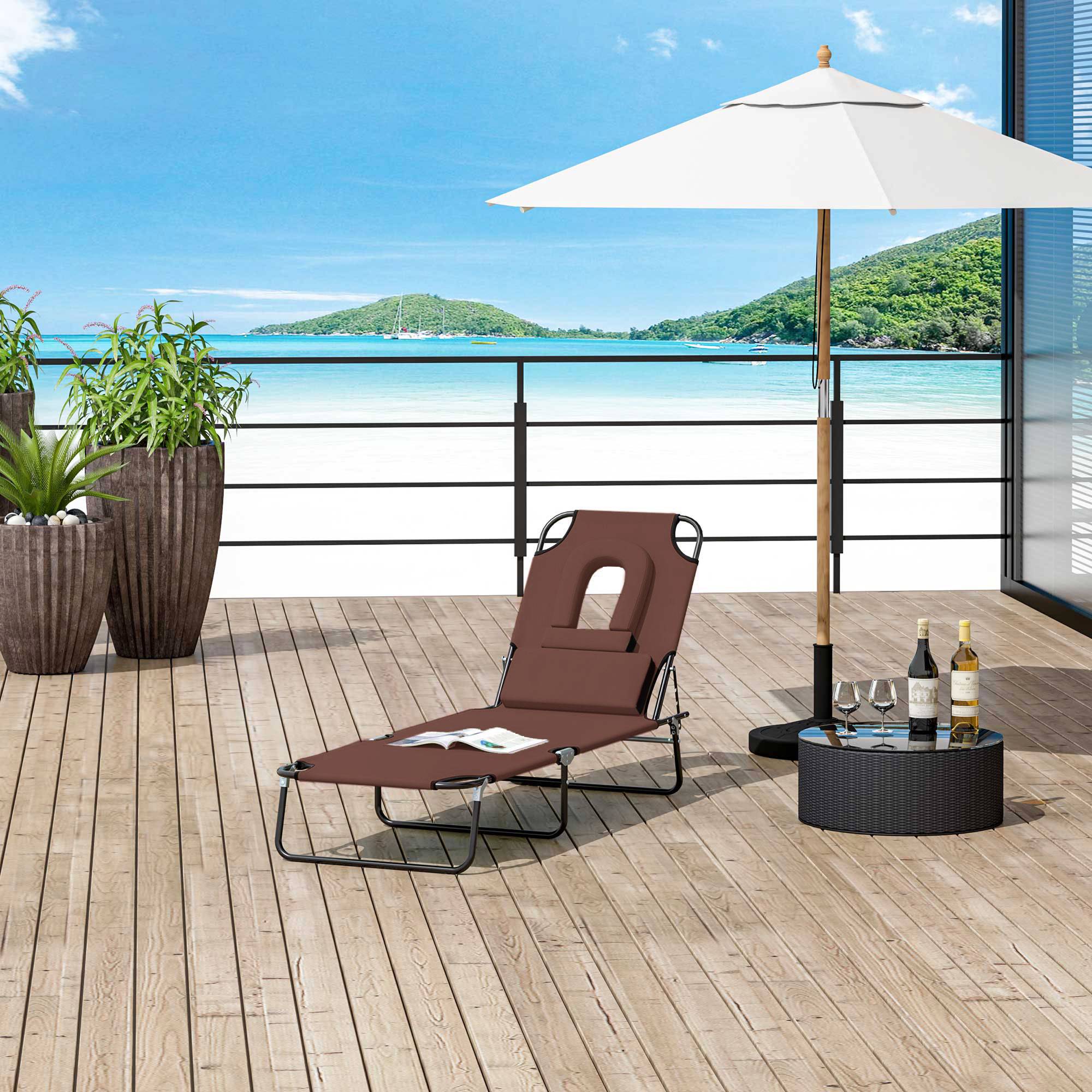 Bain de Soleil Pliable transat inclinable 4 Positions Chaise Longue 3 Coussins fournis Marron fr107 - Image 4