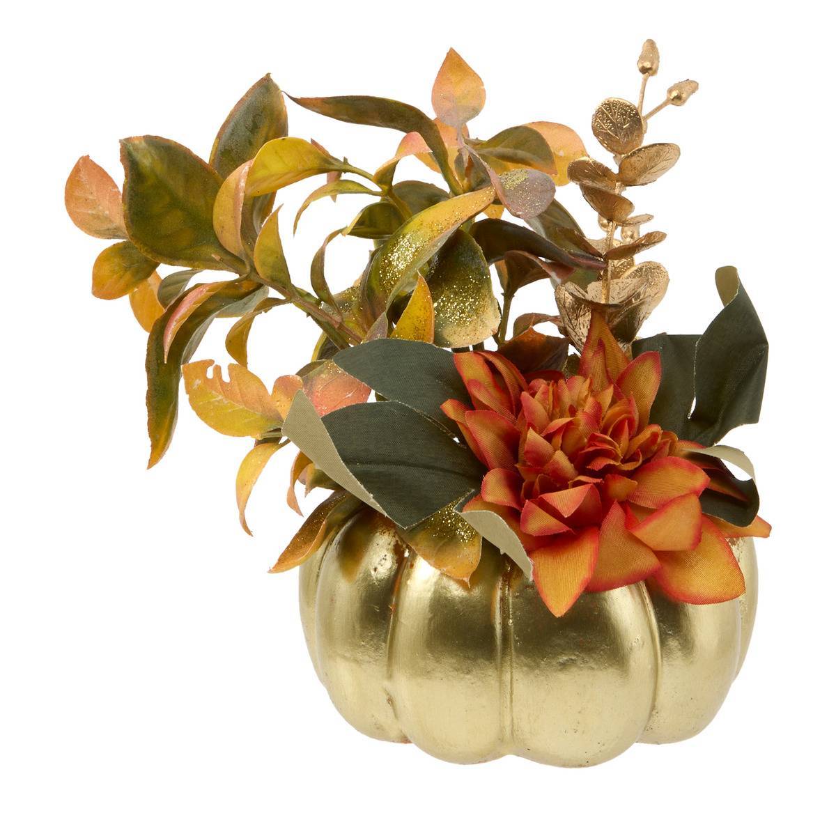 Feeric Christmas - Composition de citrouille et fleurs H. 20 cm - Feeric Lights & Christmas - Image 1