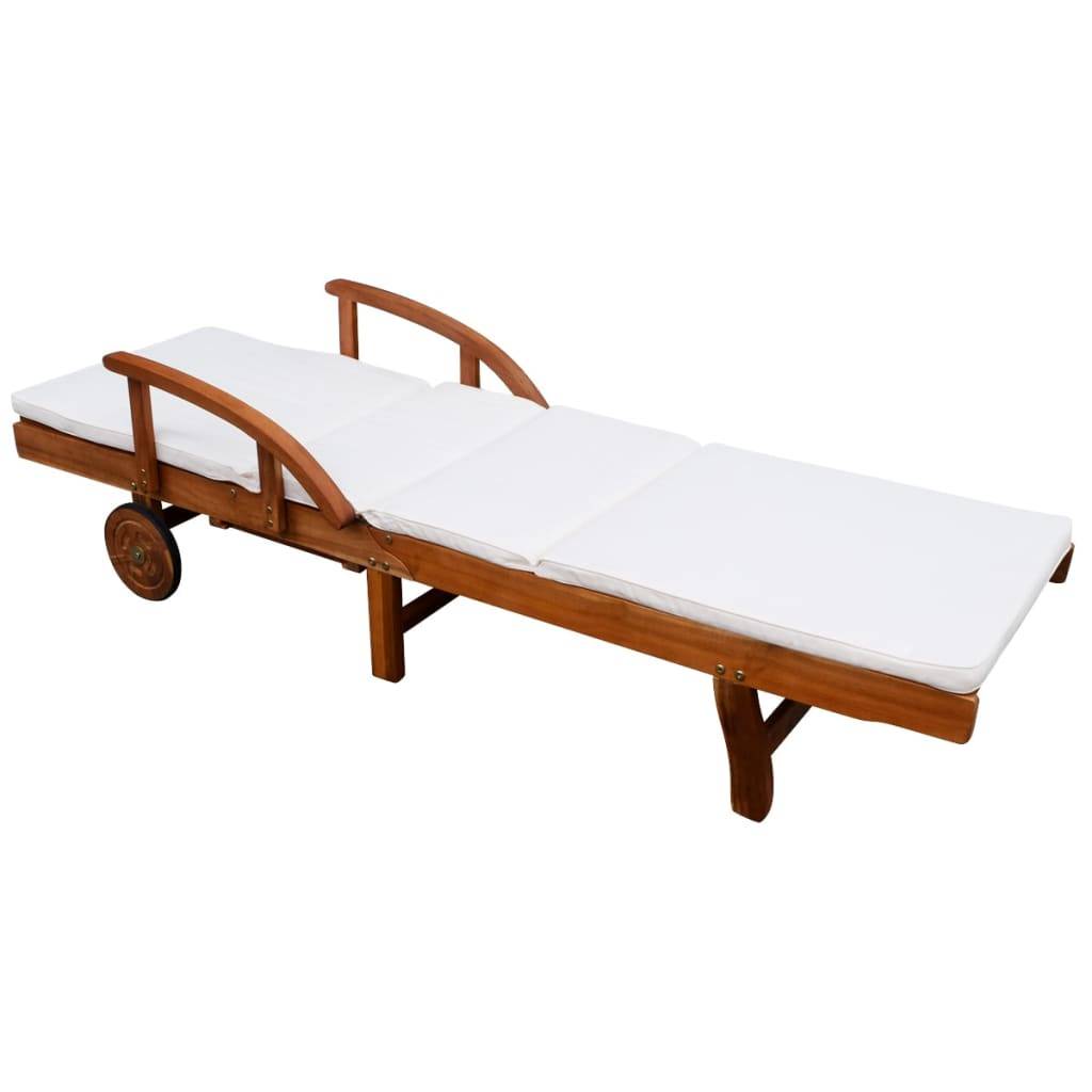 Helloshop26 - Transat chaise longue bain de soleil lit de jardin terrasse meuble d'extérieur avec coussin bois d'acacia solide - Imagen 3