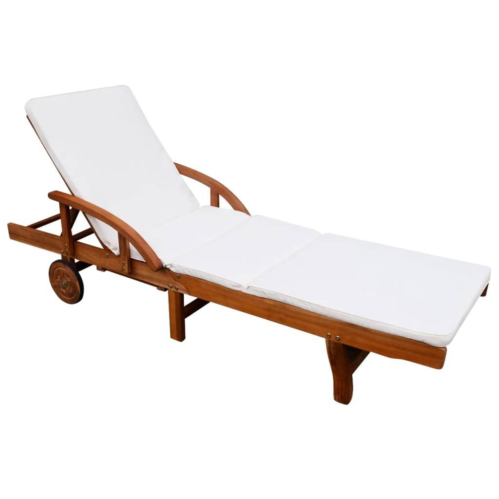 Helloshop26 - Transat chaise longue bain de soleil lit de jardin terrasse meuble d'extérieur avec coussin bois d'acacia solide - Imagen 1