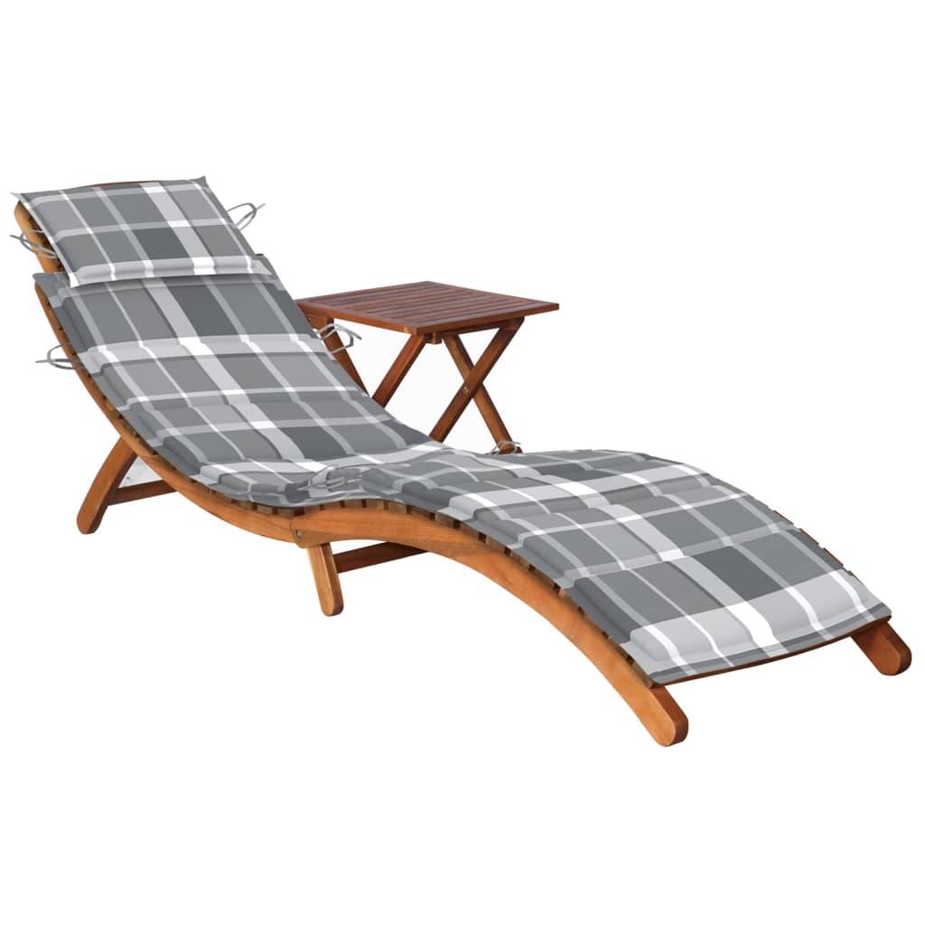 Helloshop26 - Transat chaise longue bain de soleil lit de jardin terrasse meuble d'extérieur avec table et coussin bois d'acacia - Imagen 1