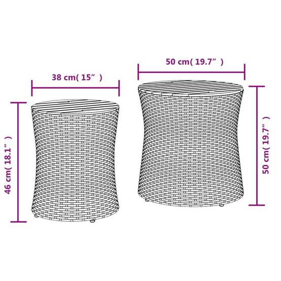 Set de 2 Tables Basses Gigognes Rondes pour Jardin, Résine Tressée Noire et Plateaux en Bois – ComfortXL Outdoor Living - Image 6
