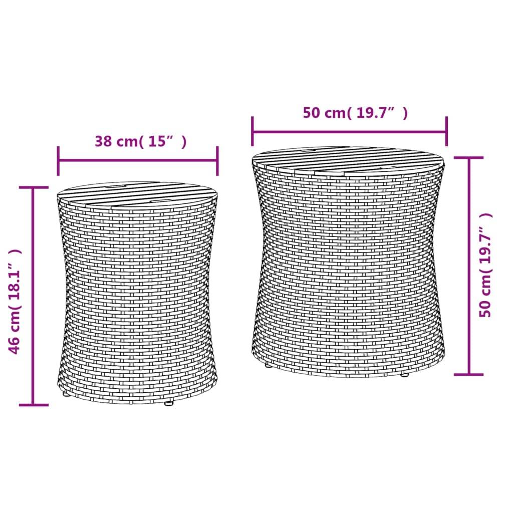 Set de 2 Tables Basses Gigognes Rondes pour Jardin, Résine Tressée Noire et Plateaux en Bois – ComfortXL Outdoor Living - Image 6
