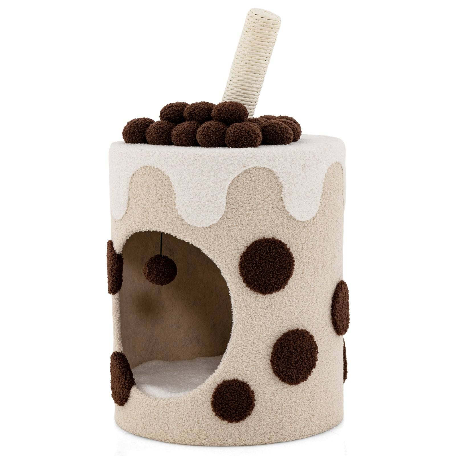 Helloshop26 - Tour d'arbre à chat bubble tea condo griffoir en sisal jouet boule pendante pour chats d'intérieur centre d'activité mignon pour chat café - Imagen 1