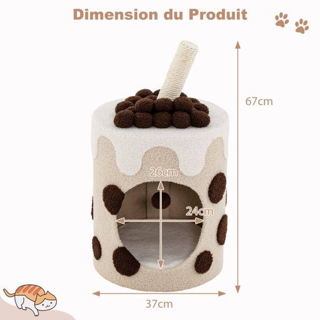 Helloshop26 - Tour d'arbre à chat bubble tea condo griffoir en sisal jouet boule pendante pour chats d'intérieur centre d'activité mignon pour chat café - Imagen 4