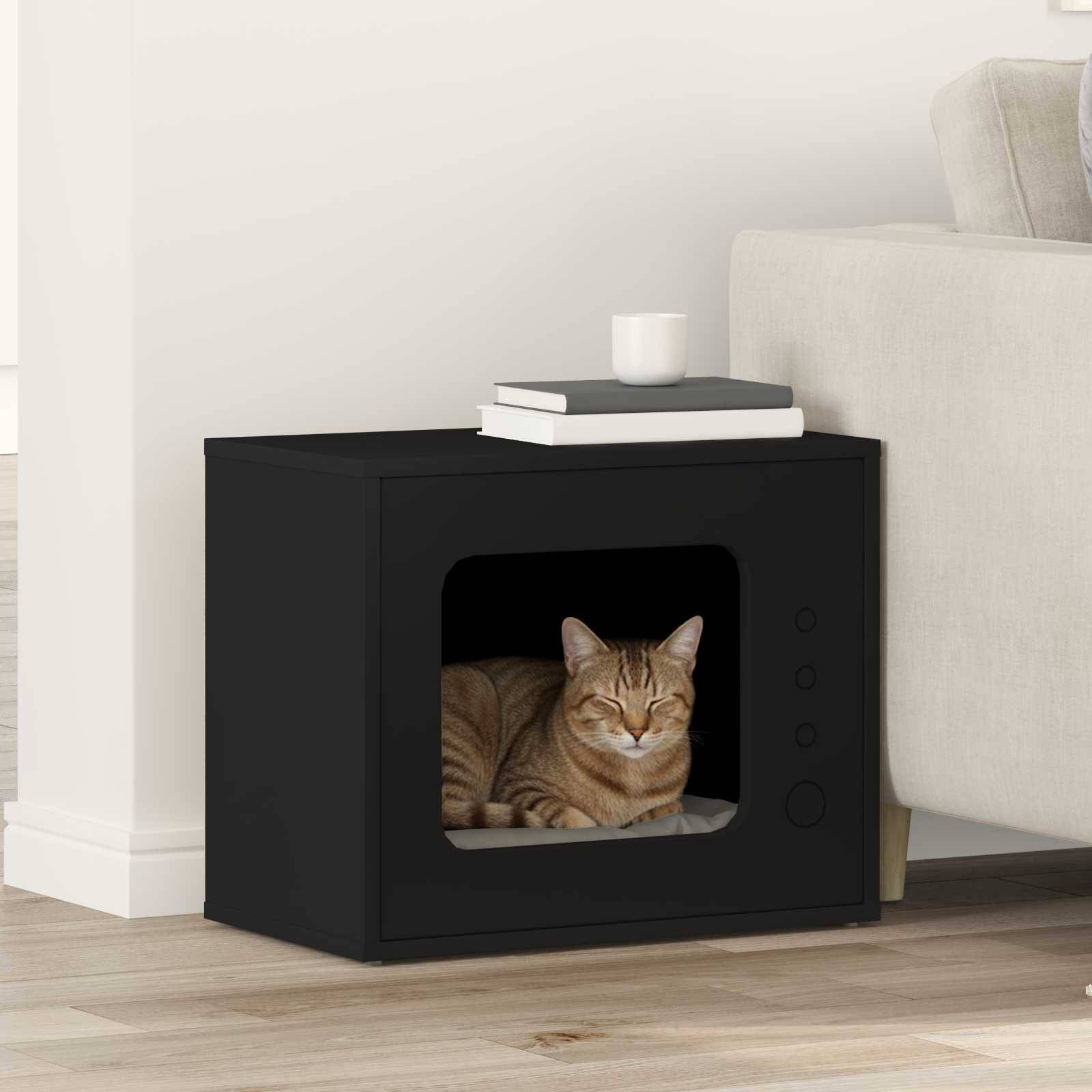 Maison Chat Élégante Bois Moderne Repos Noir 51cm pour Chat Robuste Sûr - ComfortXL Outdoor Living - Image 1
