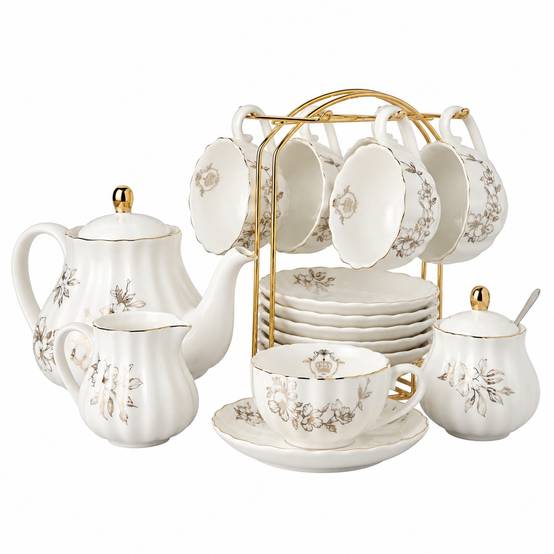 Service à Thé en Porcelaine pour 6 Personnes avec Théo Coffret Cadeau de Luxe - Image 1