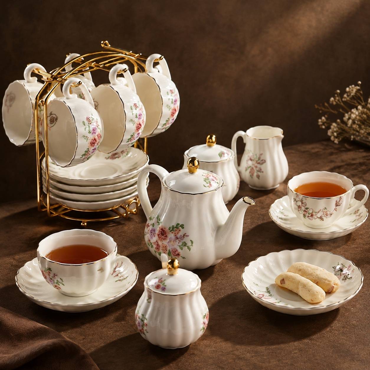 Service à Thé en Porcelaine pour 6 Personnes avec Théo Coffret Cadeau de Luxe - Image 5
