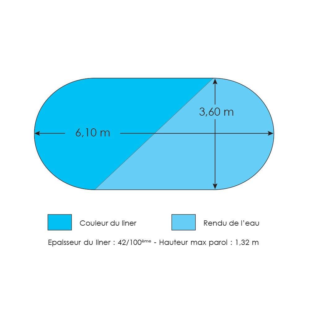 Liner bleu pour piscine métal intérieur 6,10 x 3,60 x 1,32 m - Image 4