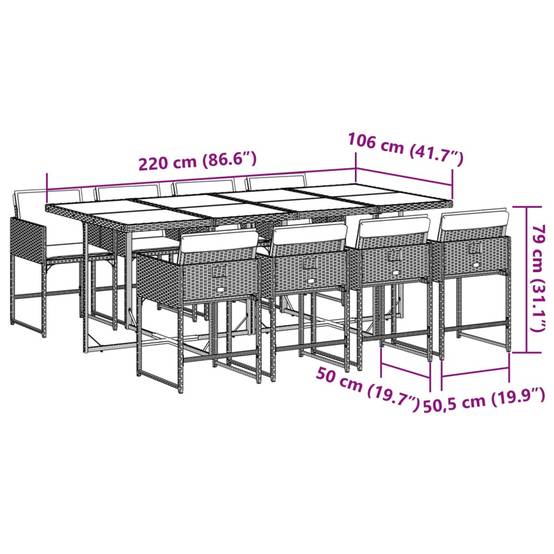 ComfortXL - Salon de Jardin Encastrable 8 Personnes Gris, Table 220cm et Chaises Compactes, Gain de Place – ComfortXL Outdoor Living - Image 9