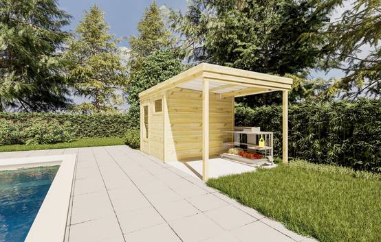 Sans Marque - ABRI DE JARDIN bois autoclave 27mm - 4,64x2,64m / 12m2 - Bac acier - Abri Français - Image 2
